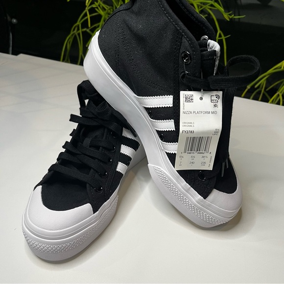 adidas Shoes - Adidas Black and White Nizza Platform Mid Sneakers